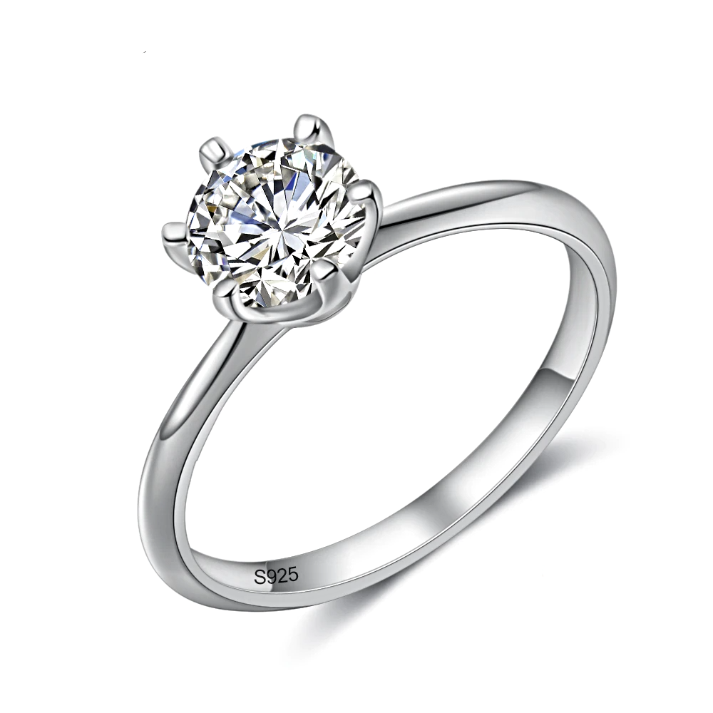 Silver Moissanite Ring Classic Real 925 -1MRK.COM