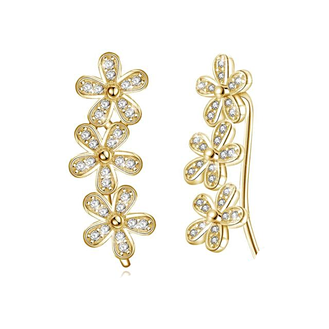 Earrings Flower Luxury Zirconia Blue White - 1MRK.COM