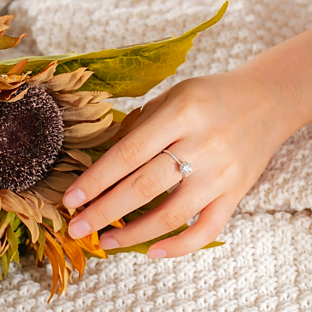 Silver Moissanite Ring Classic Real 925 - 1MRK.COM