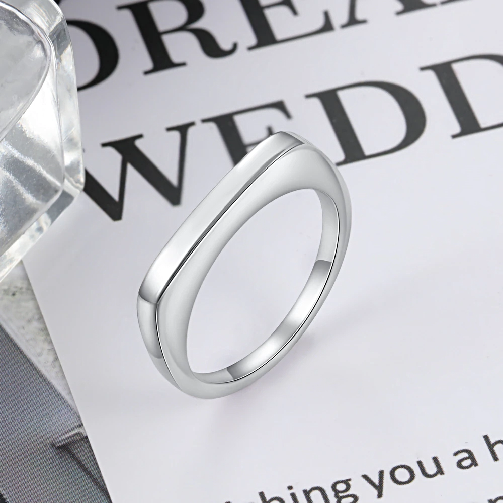Silver Color Stackable Rings Geometric Rectangle - 1MRK.COM