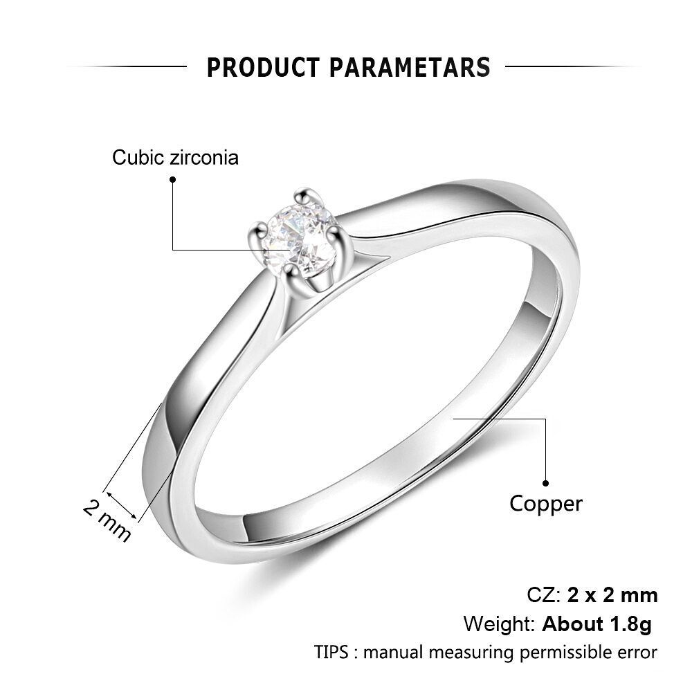 Rings Silver Color Cubic Zirconia Round - 1MRK.COM