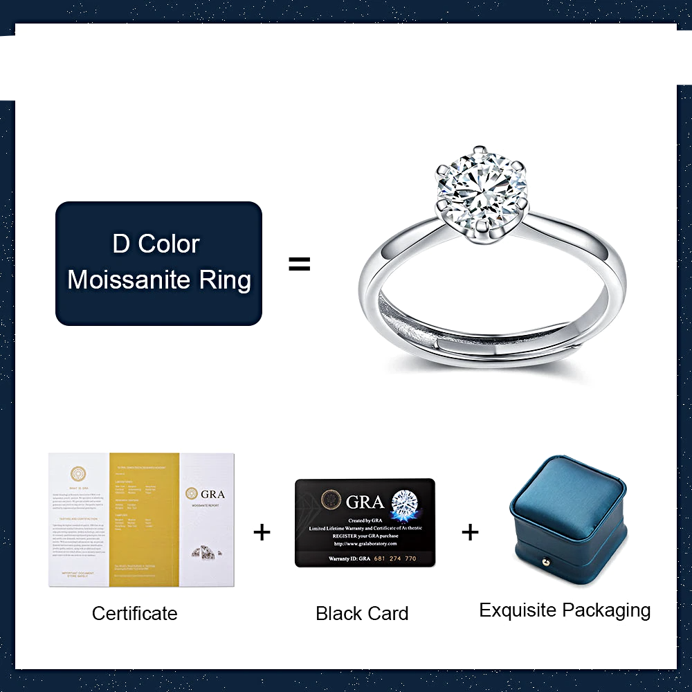 Sterling Silver Moissanite Rings Adjustable - 1MRK.COM