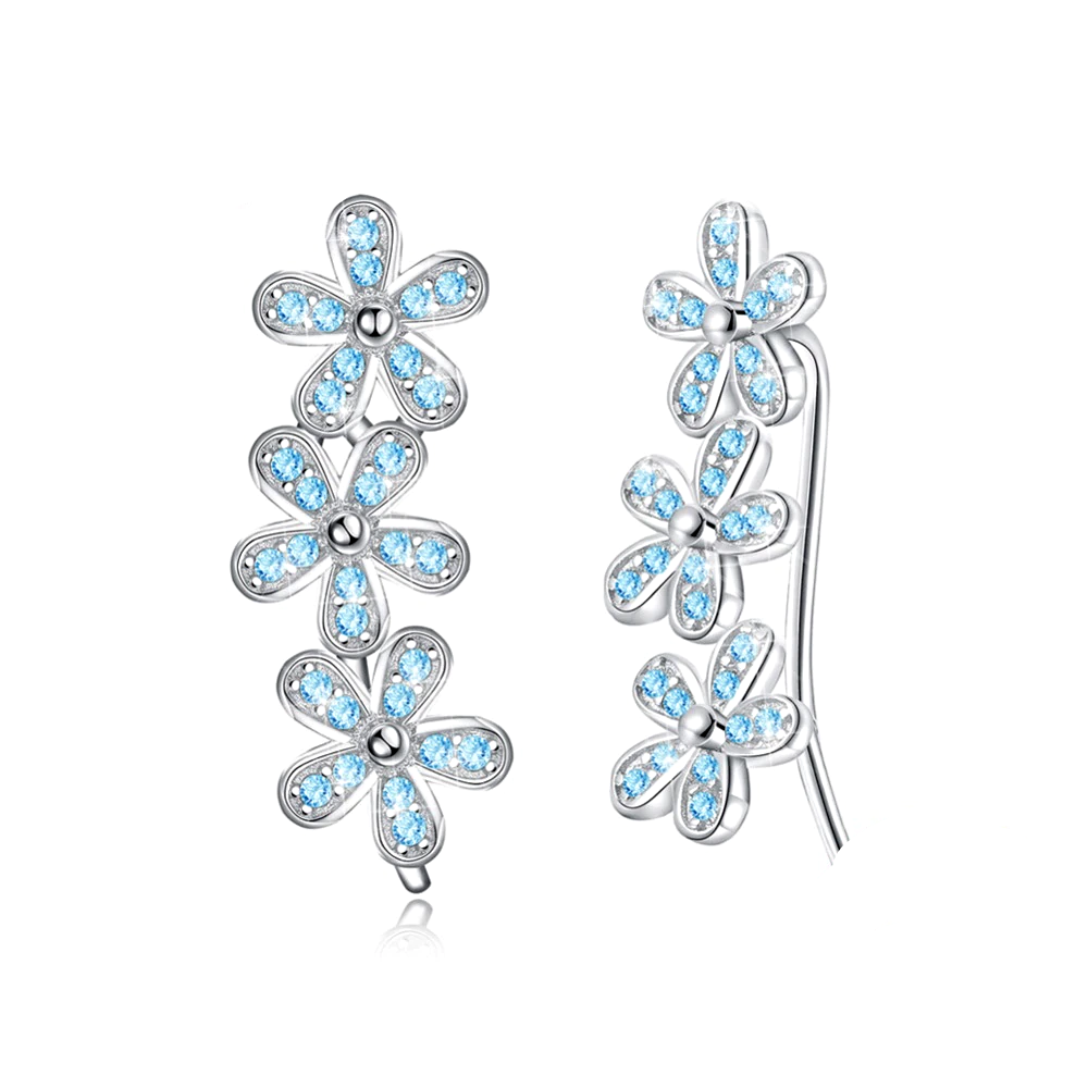 Earrings Flower Luxury Zirconia Blue White - 1MRK.COM