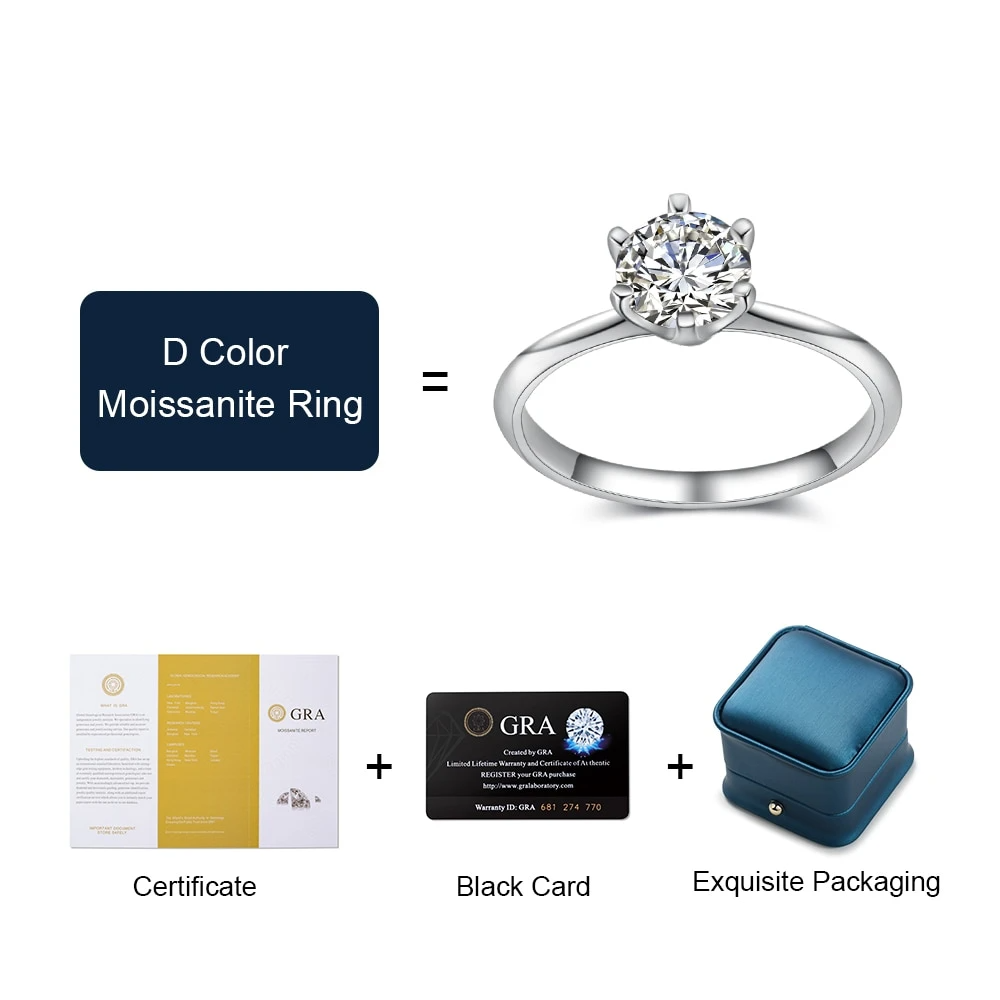 Silver Moissanite Ring Classic Real 925 - 1MRK.COM