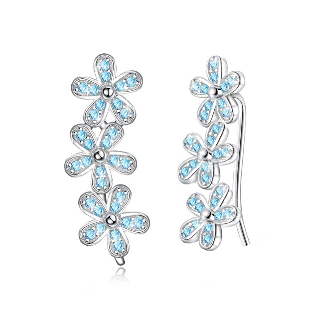 Earrings Flower Luxury Zirconia Blue White - 1MRK.COM