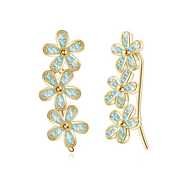 Earrings Flower Luxury Zirconia Blue White - 1MRK.COM