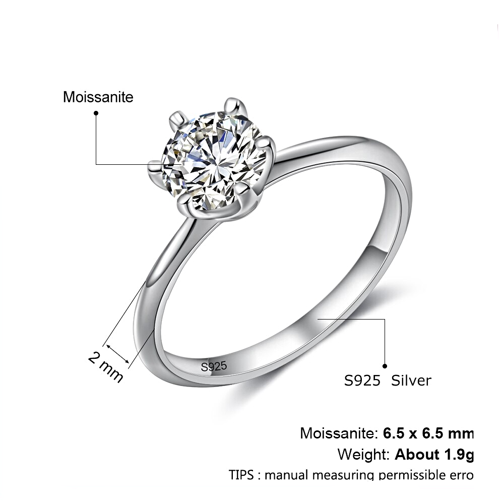 Silver Moissanite Ring Classic Real 925 -1MRK.COM
