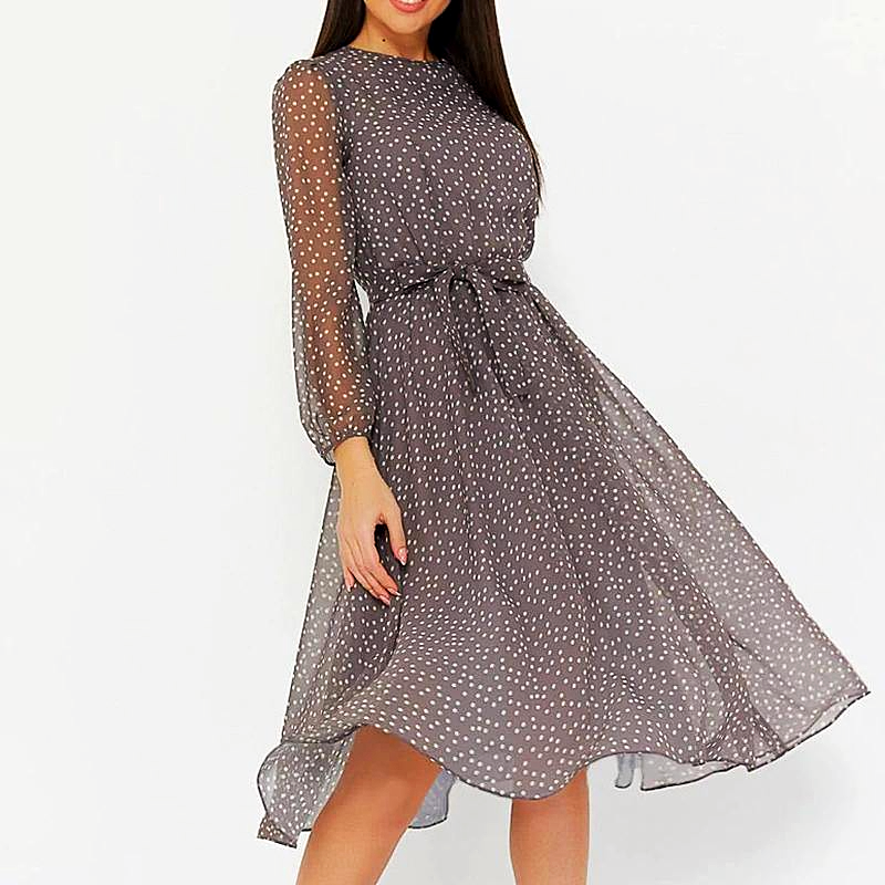Long-Sleeved Women Midi Dress | 2mrk Sale Online Long-Sleeved Women Midi Dress in Polka Dot 1MRK.COM