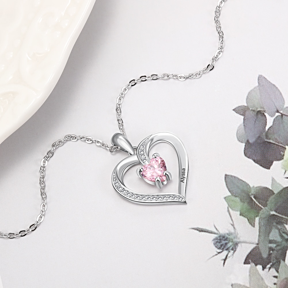 Personalized Name Necklace Custom Heart Stone - 1MRK.COM