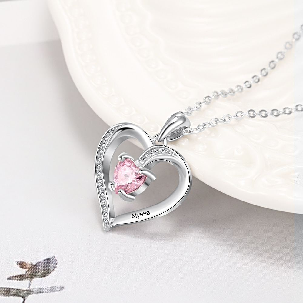 Personalized Name Necklace Custom Heart Stone - 1MRK.COM