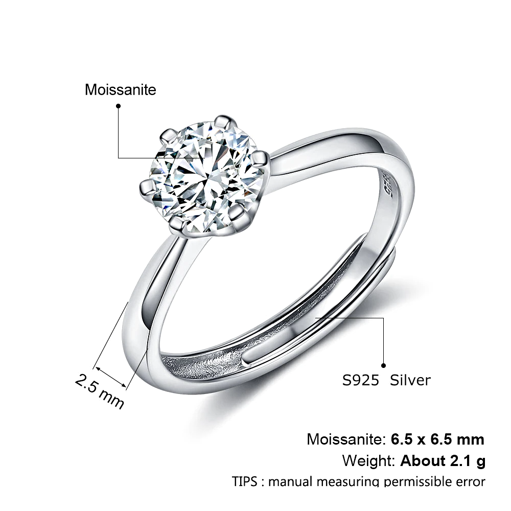 Sterling Silver Moissanite Rings Adjustable - 1MRK.COM