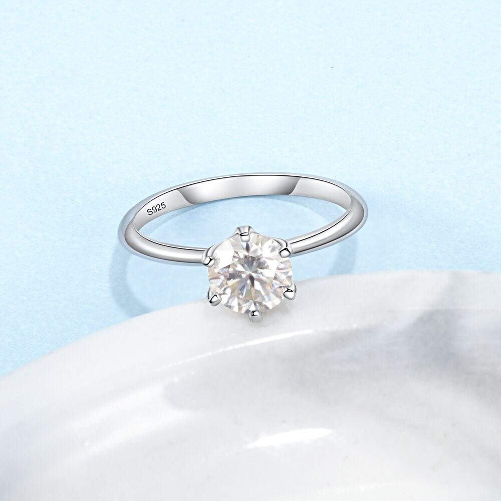 Silver Moissanite Ring Classic Real 925 -1MRK.COM
