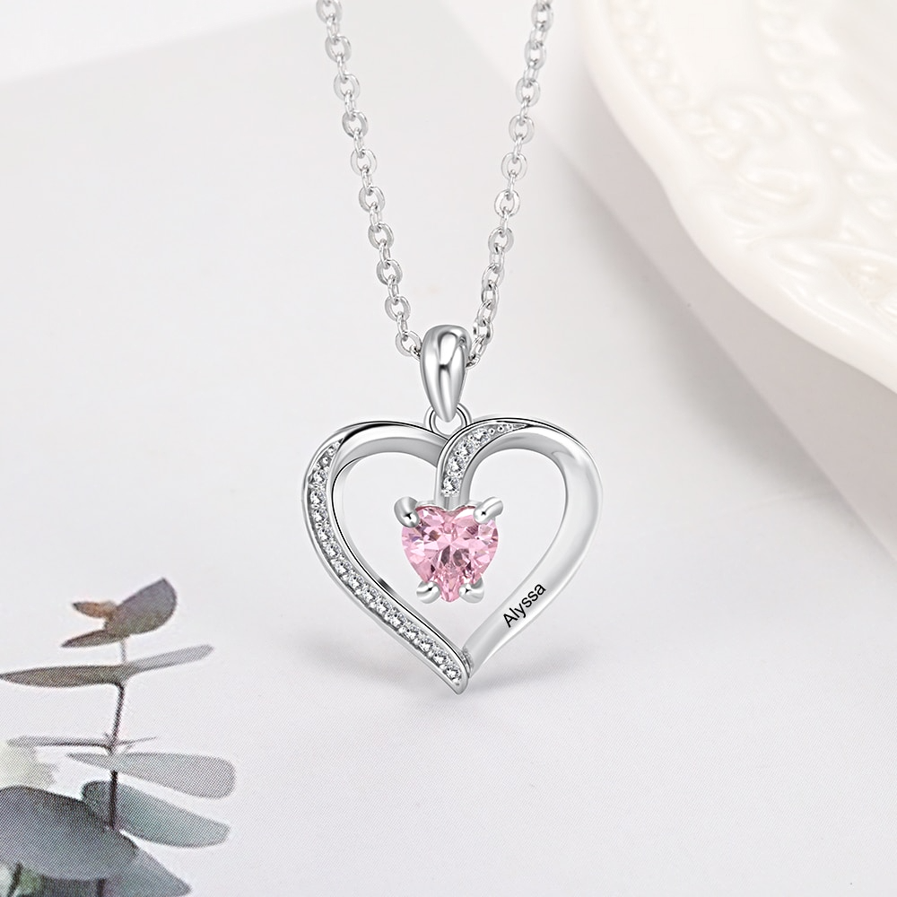 Personalized Name Necklace Custom Heart Stone - 1MRK.COM