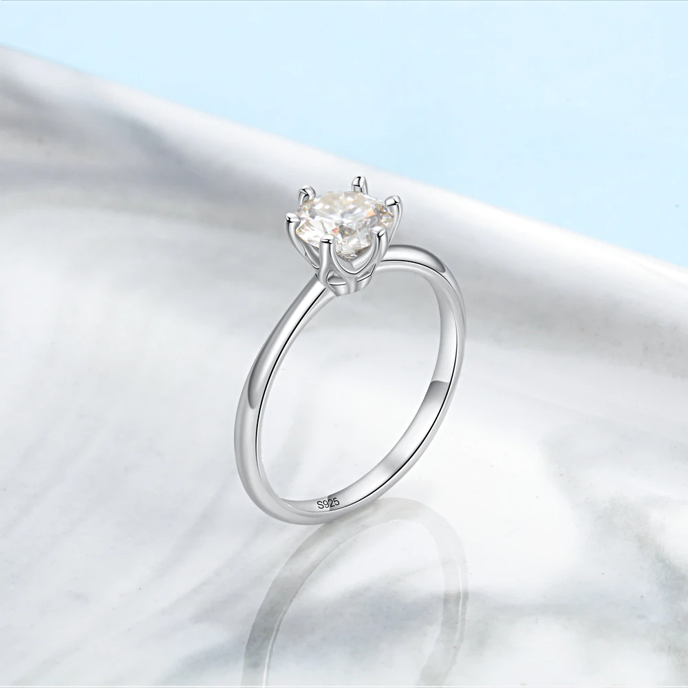 Silver Moissanite Ring Classic Real 925 -1MRK.COM