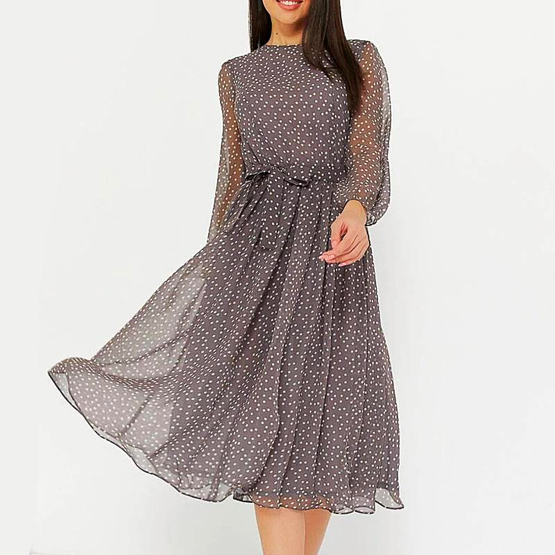 Long-Sleeved Women Midi Dress | 2mrk Sale Online Long-Sleeved Women Midi Dress in Polka Dot 1MRK.COM