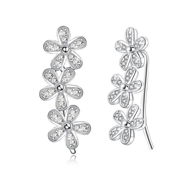 Earrings Flower Luxury Zirconia Blue White - 1MRK.COM